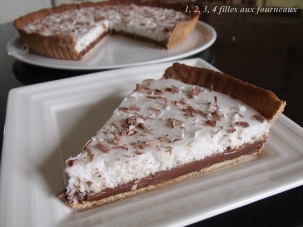 tarte chocolat et mousse noix de coco, tarte chocolat noix de coco, tarte chocolat coco, tarte bounty