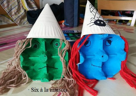 diy petites sorcières pour halloween avec des boites à oeufs