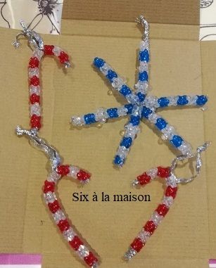 Des décorations pour votre sapin de Noël avec Toucan Box nos réalisations en perles sucre d'orge et flocon