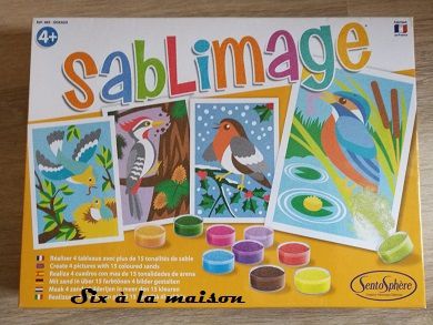 Sablimage coffret les oiseaux activité créatrice de chez Sentosphère pour les enfants à partir de 4 ans (5 ans, 6 ans, 7 ans, 8 ans et même 9 ans)