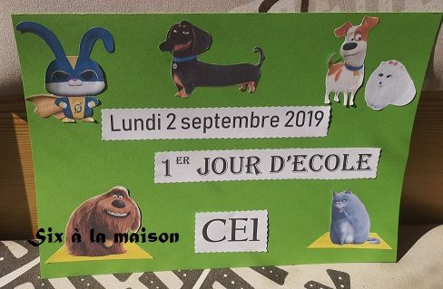 1er jour d'école lundi 2 septembre 2019 PS MS GS CP CE1 CE2 CM1 CM2 maternelle rentrée  souvenir Comme des bêtes 2 The Secret Life of Pets 