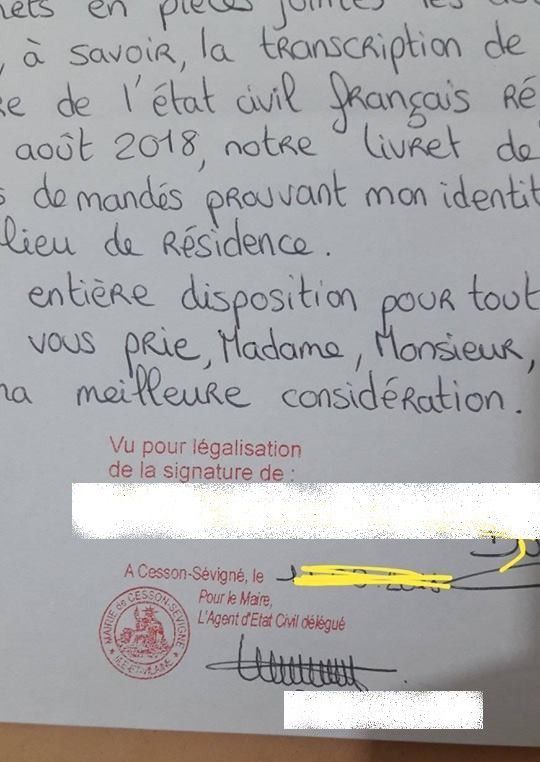 légalisation lettre conjoint francais pour visa