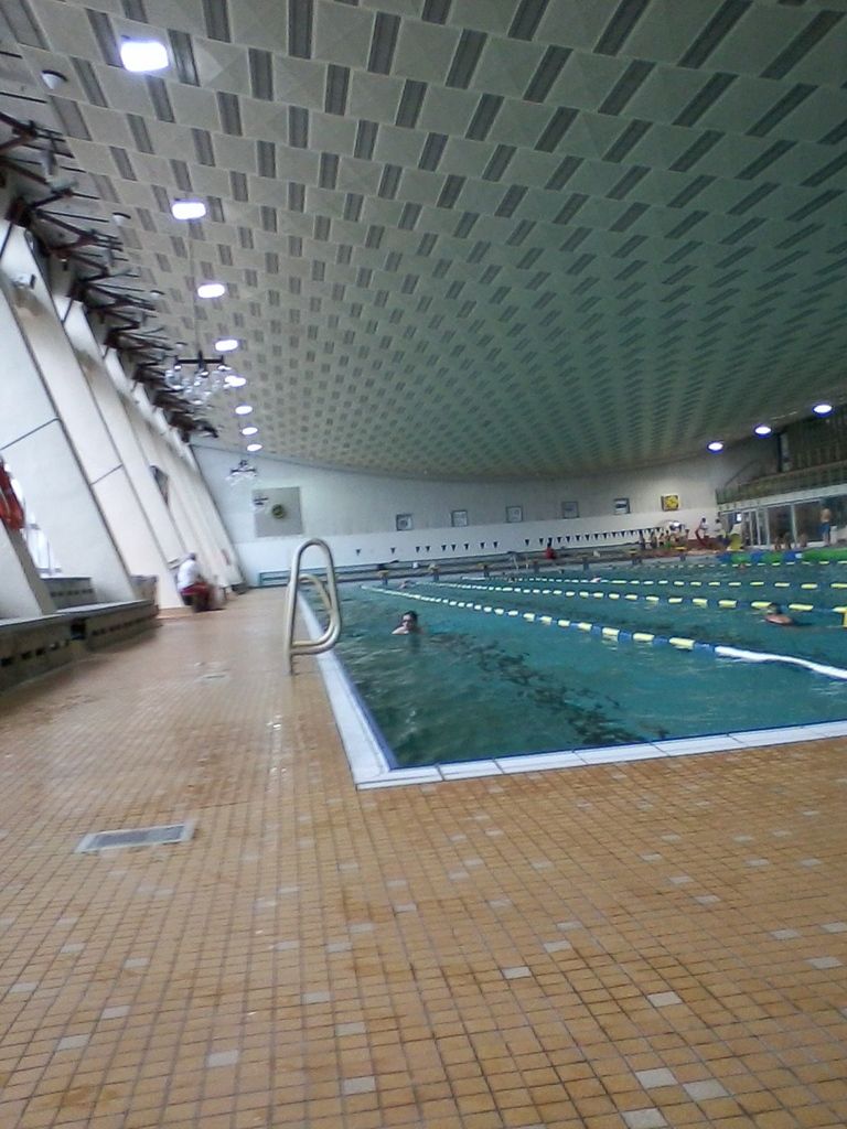 Schwimmtraining in der alten Schwimmhalle am Brauhausberg.Die Anfänge mit 2.300 Meter sind gemacht.Die letzte Wende zum Ausschwimmen.