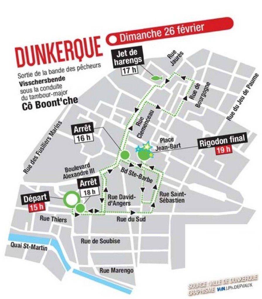 Itinéraires des bandes du Carnaval de Dunkerque 2017  .