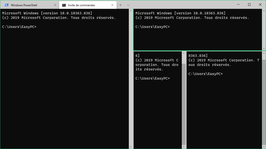 Nouveau Terminal Windows 10 - Redimensionner plusieurs instances