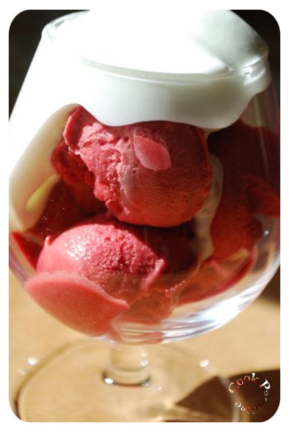 Sorbet framboises &amp; son émulsion coco Thermomix &amp; siphon