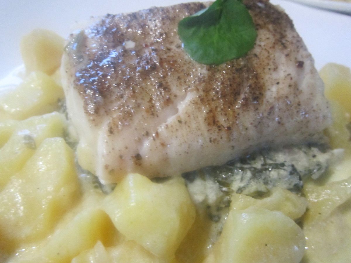 dos de cabillaud pdt façon risotto et tombée de cresson 