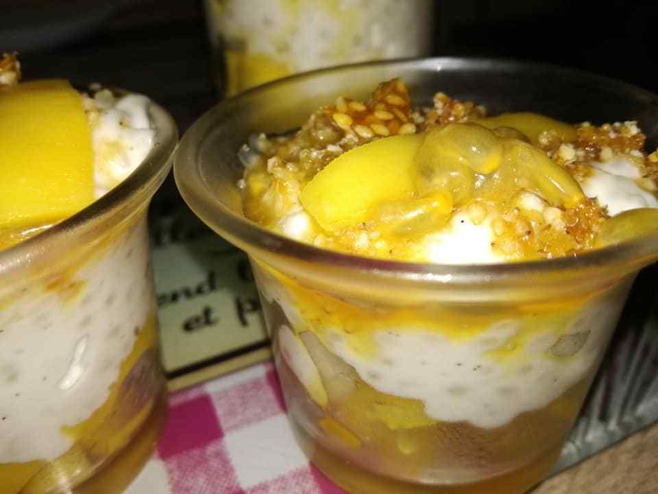 perles du japon au lait de coco, mangue,passion , nougatines aux sésame 