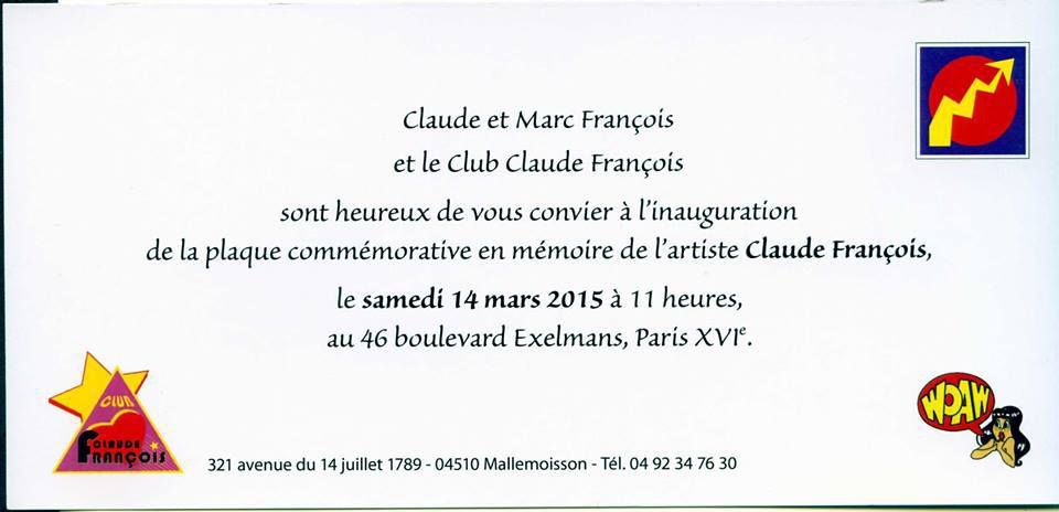PLAQUE COMMEMORATIVE Claude FRANCOIS