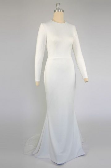 robe de mariée moderne simple fourreau à manche longue pour mariage église