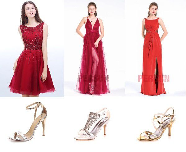 robes rouges habillée et sandales assorti persun
