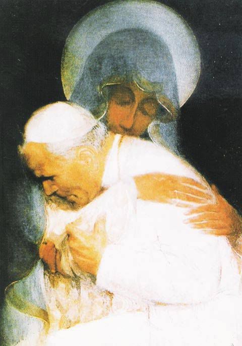 IMMAGINE DI PAPA GIOVANNI PAOLO II ABBRACCIATO ALLA MADONNA - QUADRO - FOTO -
