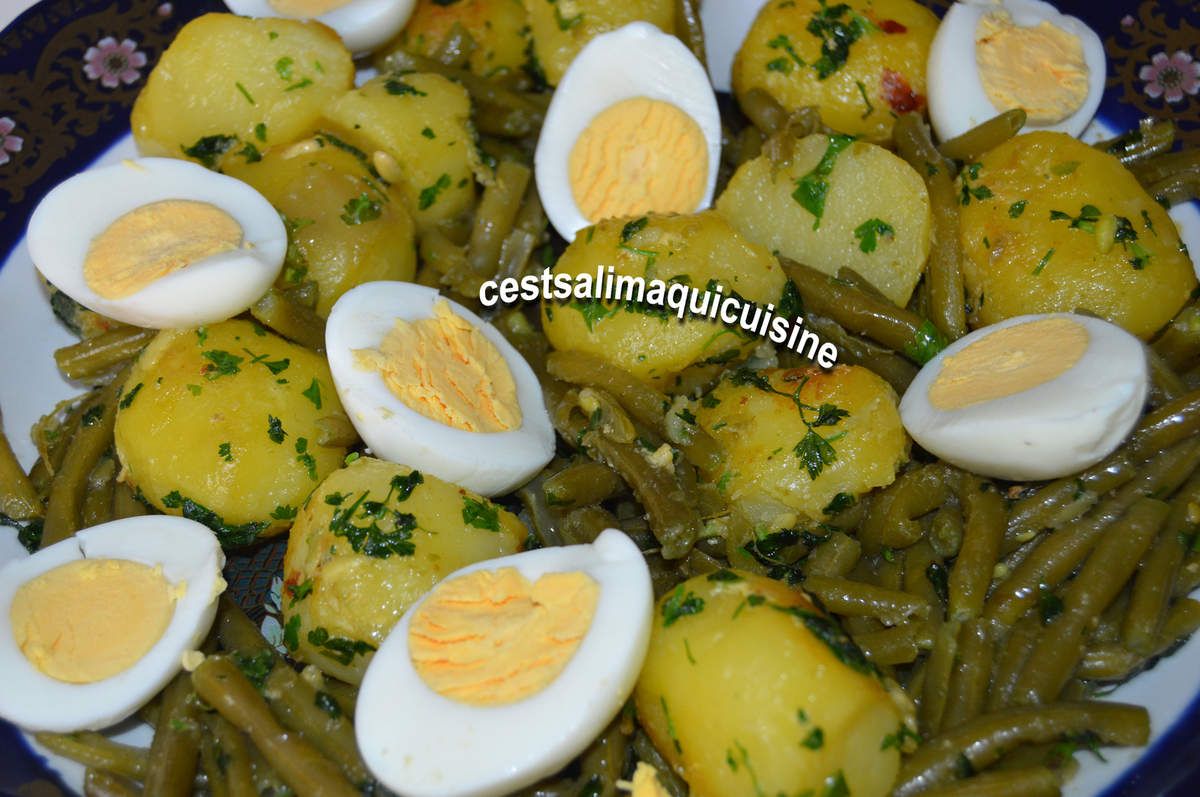 Pommes de terre sautées et haricots verts au persil