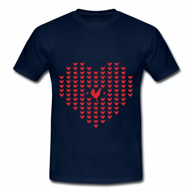 T shirt France Coeur dessiné avec des coqs HBM