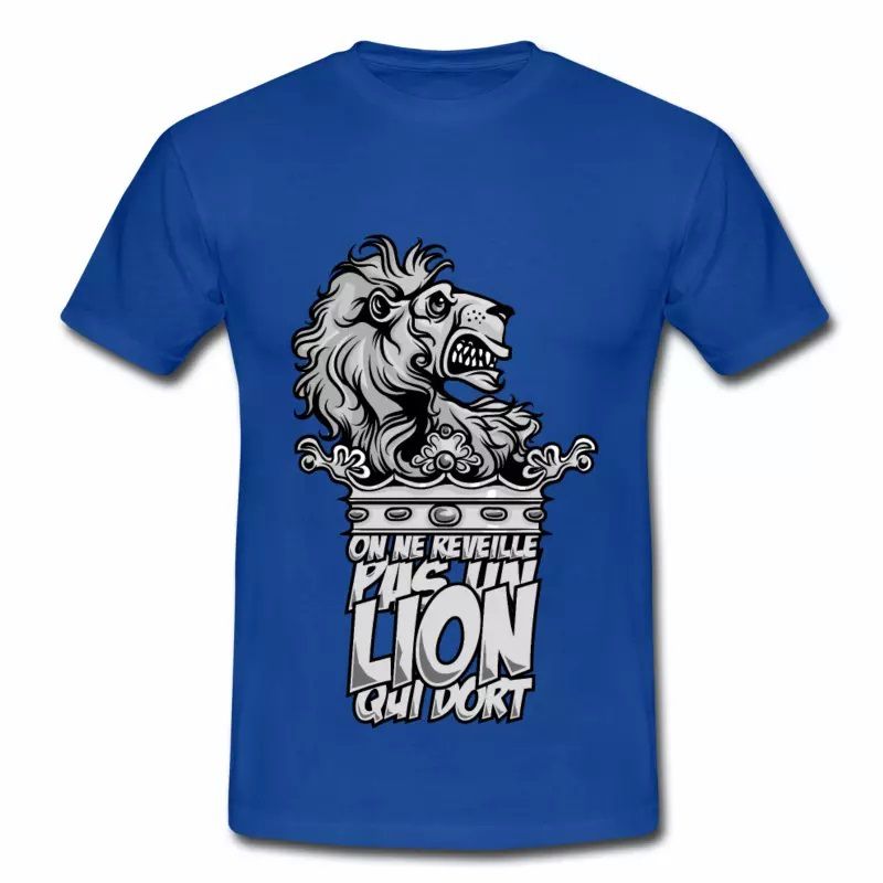 T shirt bleu r homme Humour Le lion qui dort