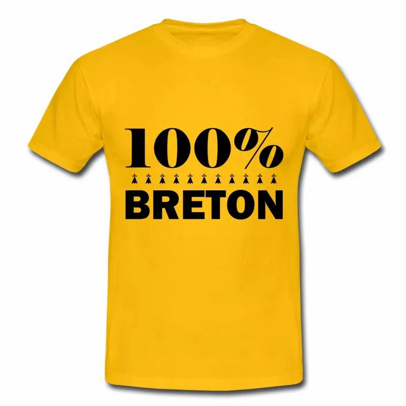 T shirt jaune hommes 100% Breton Humour Bretagne