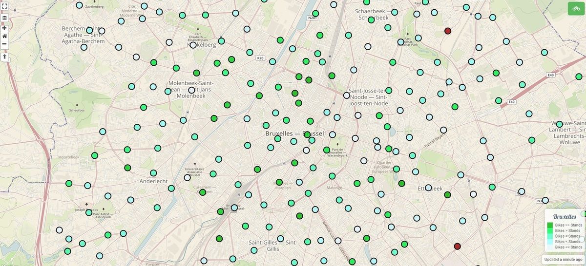 Exemple de carte openbikes sur Bruxelles