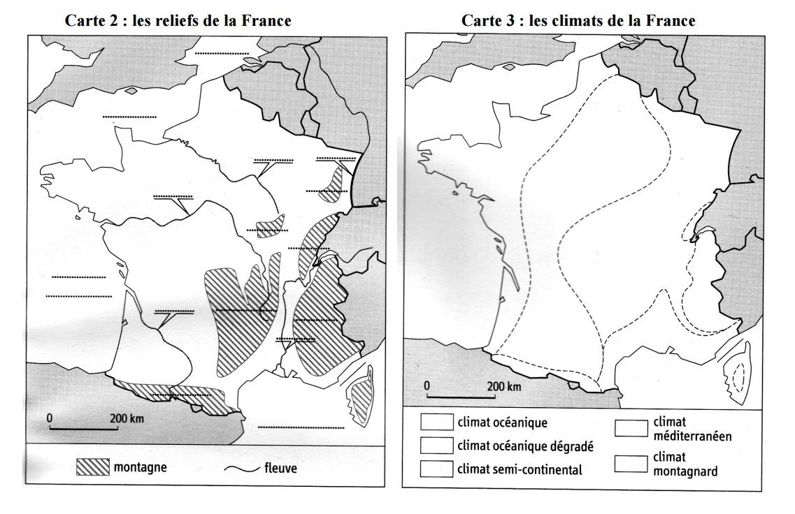 Cliquez sur cette cartes de France des reliefs et climats pour la télécharger