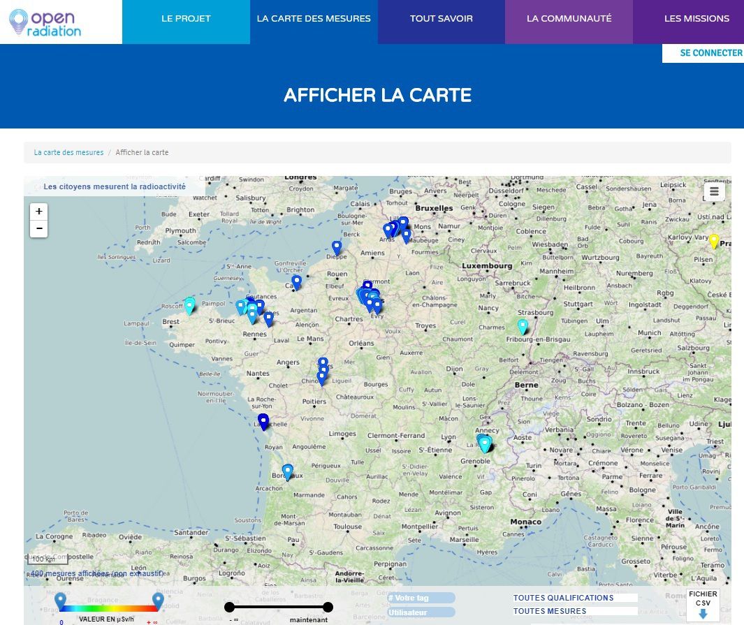 Carte de la radioactivité en France