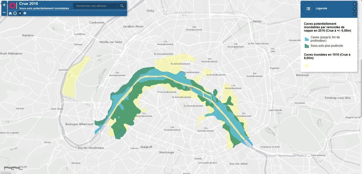 Carte inondations et crues à Paris et Ile de France