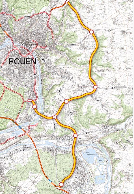 Carte contournement est de Rouen
