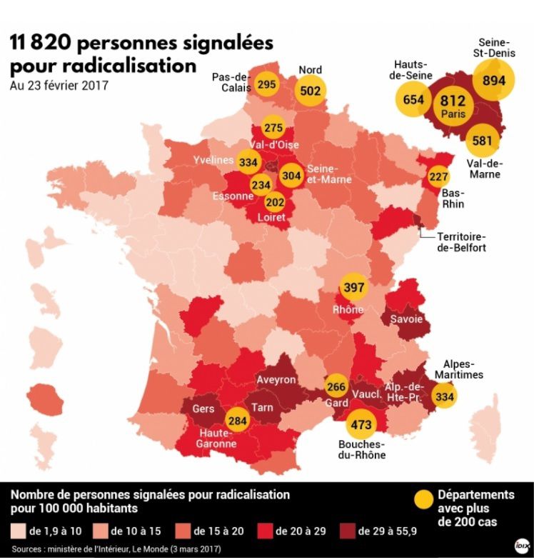 islamisme en France, fiches S, FichÃ©s S carte, musulmans dangereux
