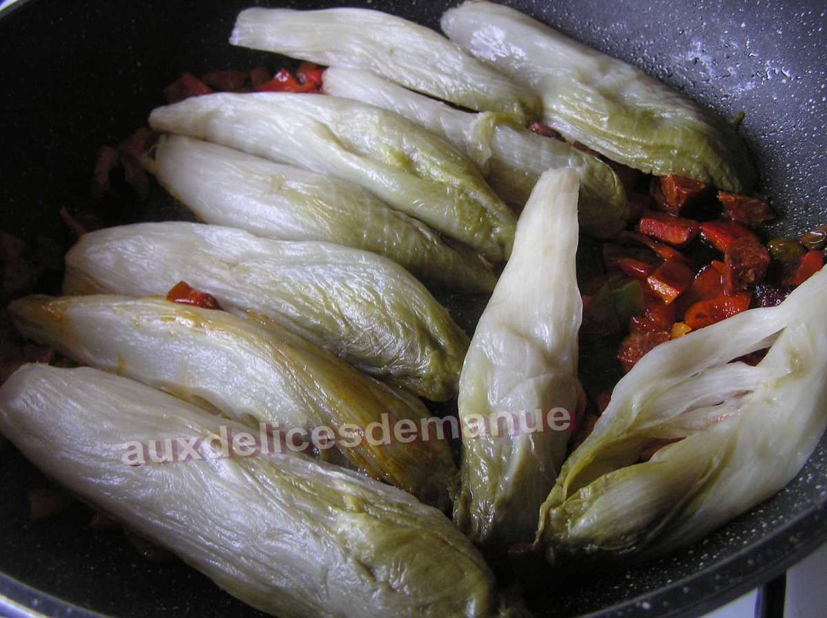 endives au chorizo, poivron et féta - auxdelicesdemanue