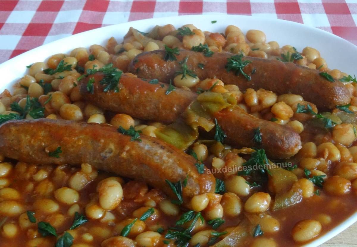 Sauté de haricots blancs aux saucisses - 5 ingredients 15 minutes