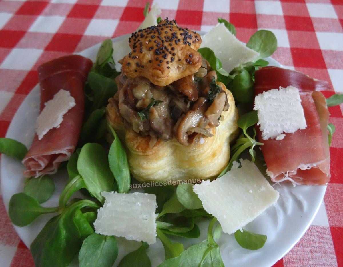 cèpes, champignons, feuilletés, paniers feuilletés, entrée, entrée de fête, vol au vent