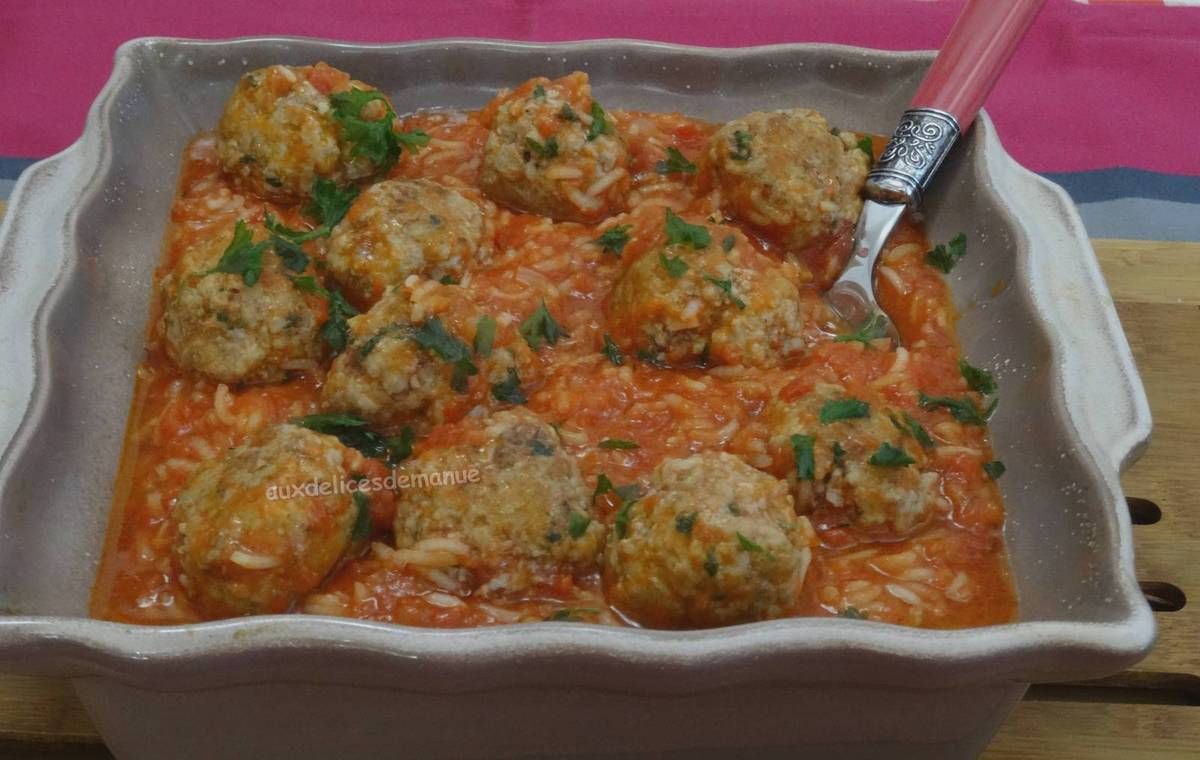 veau, boulettes,  veau haché, one pot riz, plat complet, plat familial, plat en sauce 