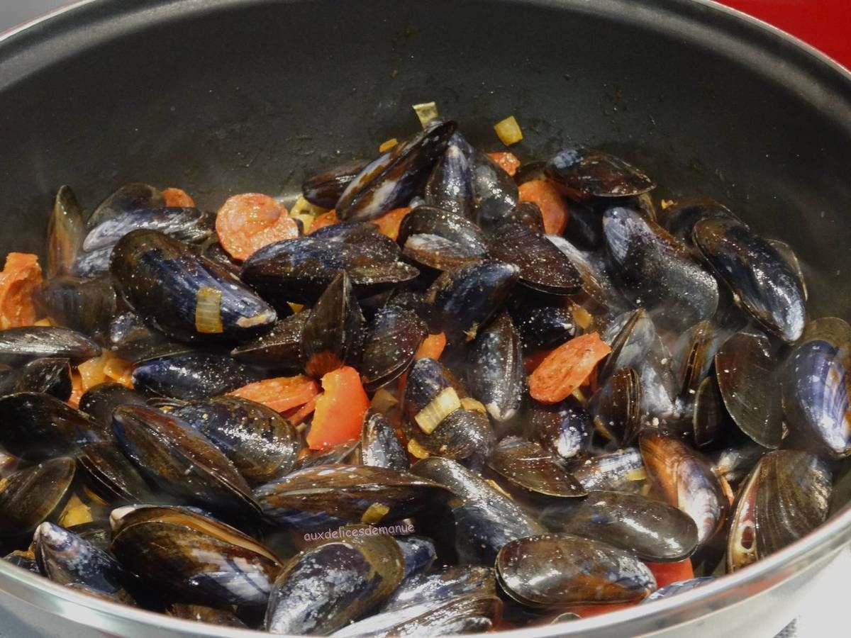 moules, chorizo, poivron, Espagne, coquillages 