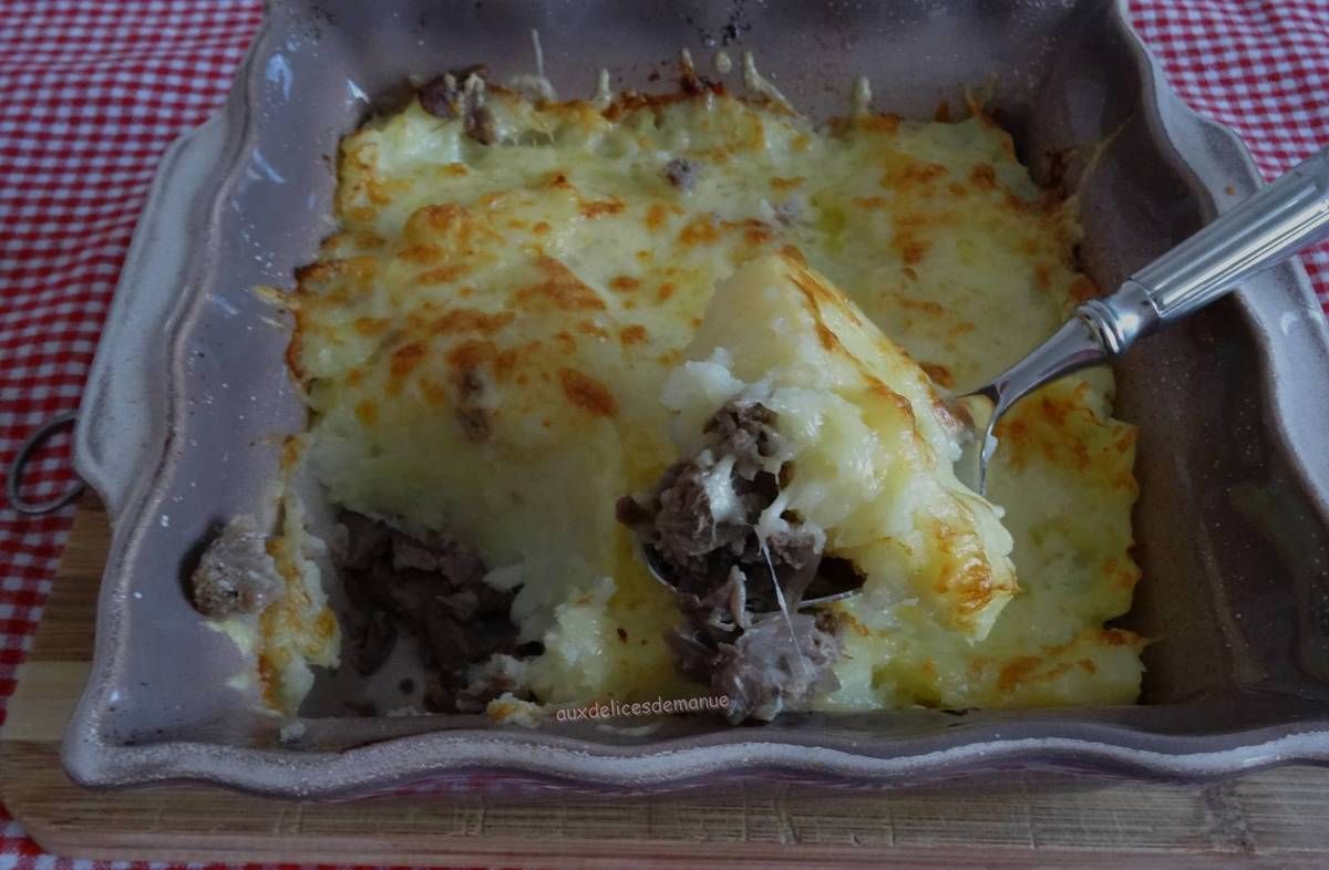 canard, cuisses, parmentier, pomme de terre, purée 