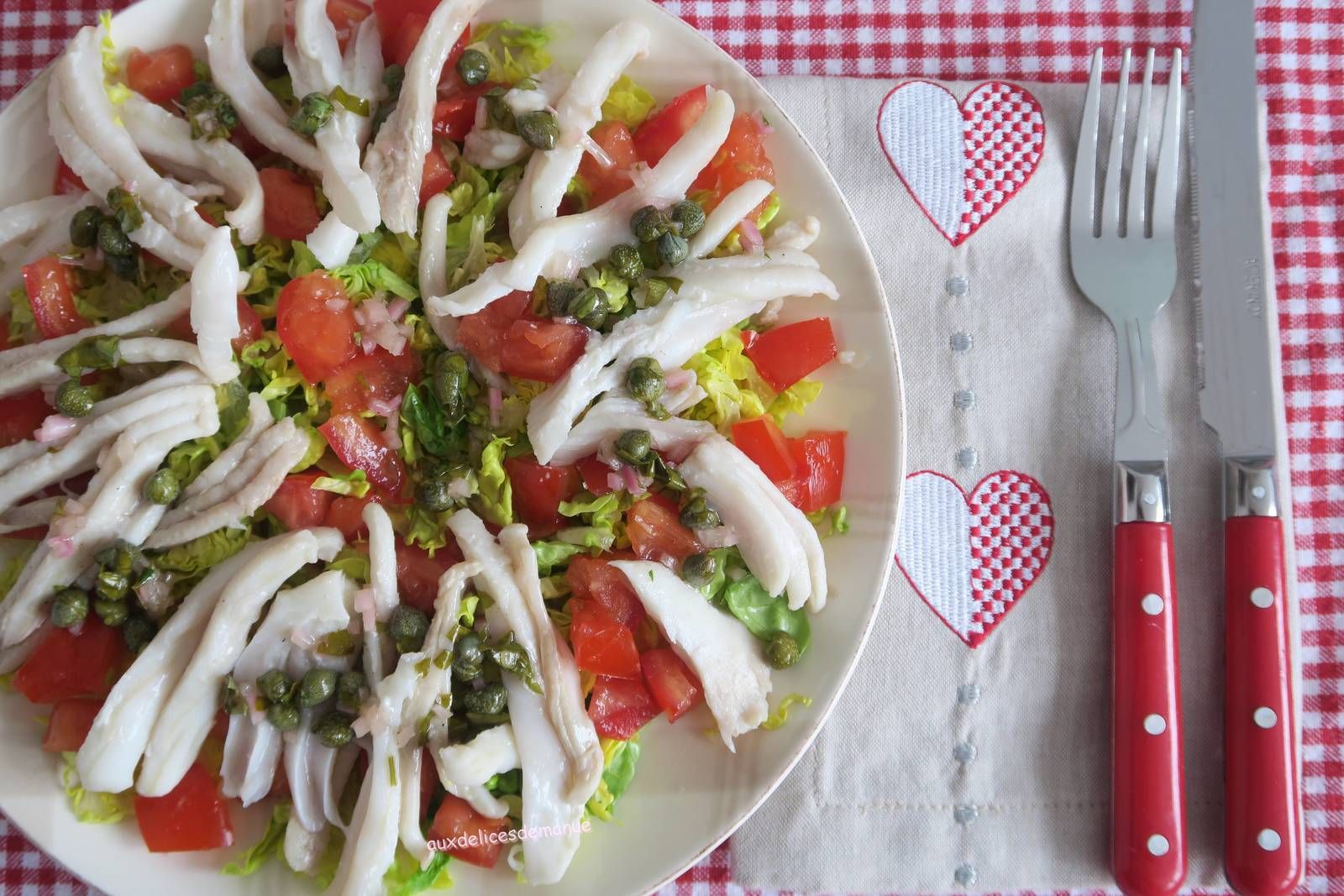 salade, raie, poisson, câpres, sucrine 