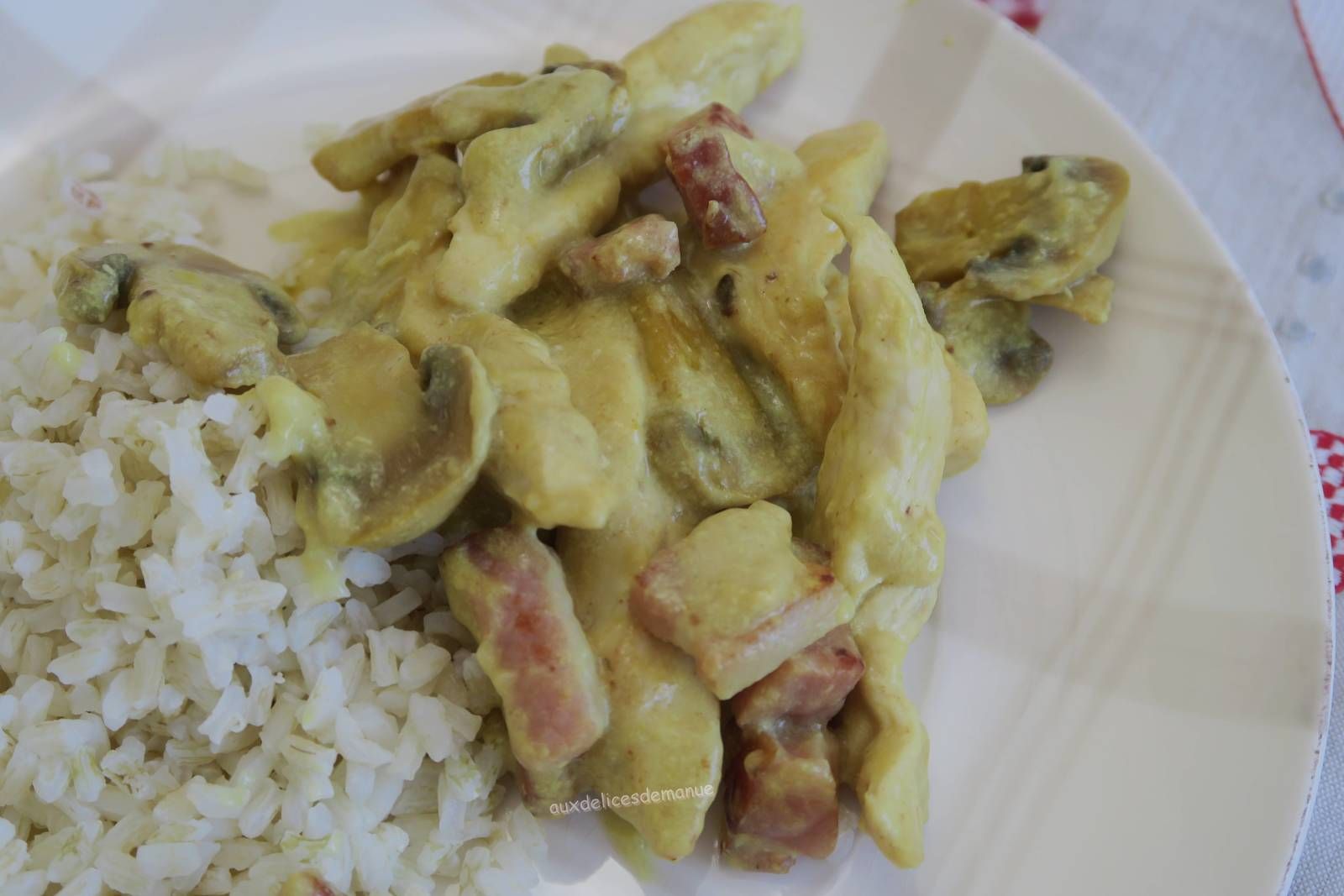 poulet, émincés , volaille, poitrine fumée, champignons, curcuma, lardons 