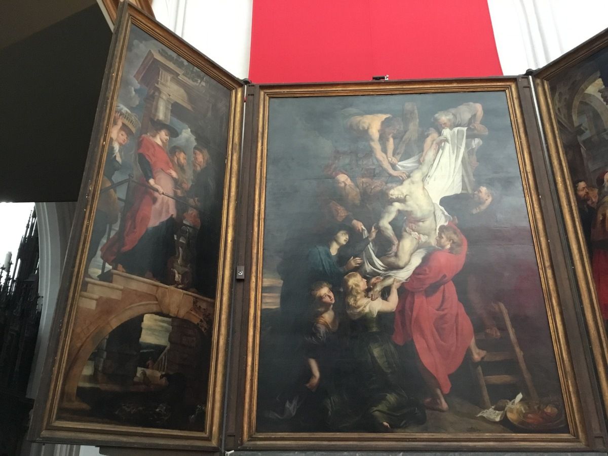 Pierre Paul Rubens, la Descente de croix, Triptyque de la Guilde des Arquebusiers, 1611-1614, Huile sur panneau, 421 x 311 cm (panneau central, 421 x 153 cm (volets latéraux)