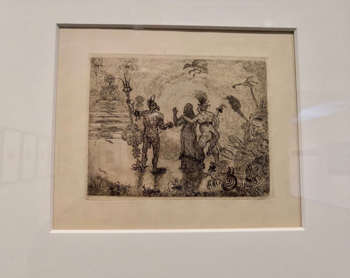 J. Ensor, les Diables Dzitts et Hihanox conduisant le Christ aux enfers, Eau-forte, 1895