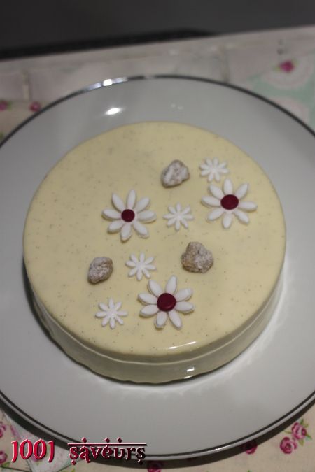 entremets vanille framboises