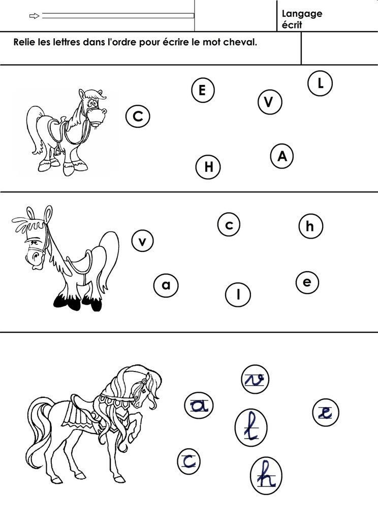 Mots Liés Au Cheval En 7 Lettres cheval: ordre des lettres du mot - école maternelle Gellow