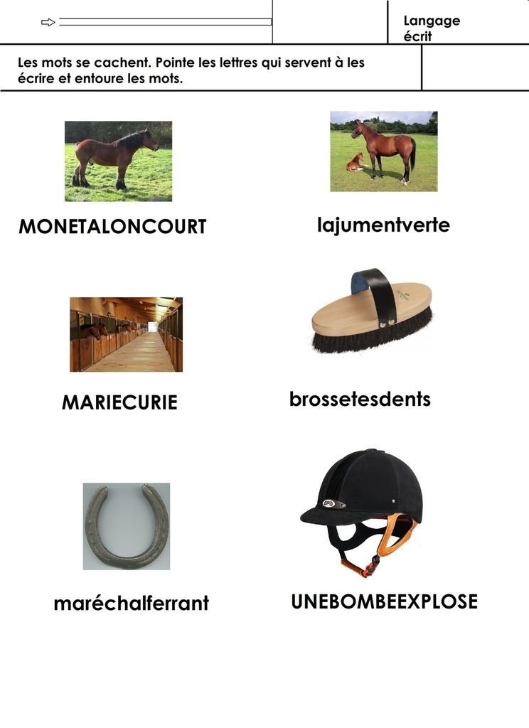 cheval, langage écrit école maternelle Gellow