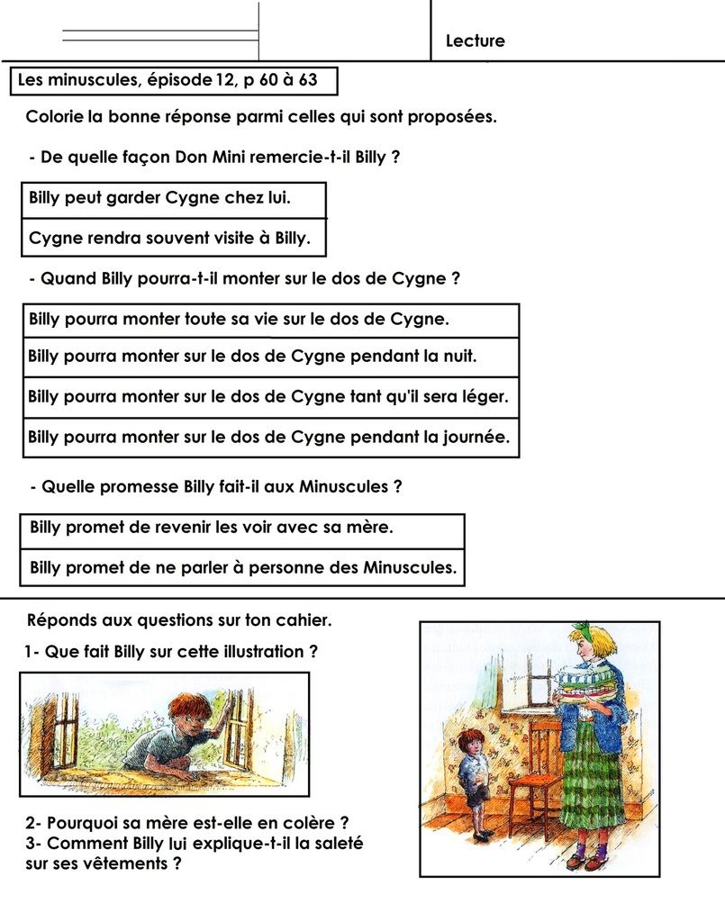 Les Minuscules de Roald DAHL, CE1 séance 13 épisode 12, pages 60 à 63 école maternelle Gellow