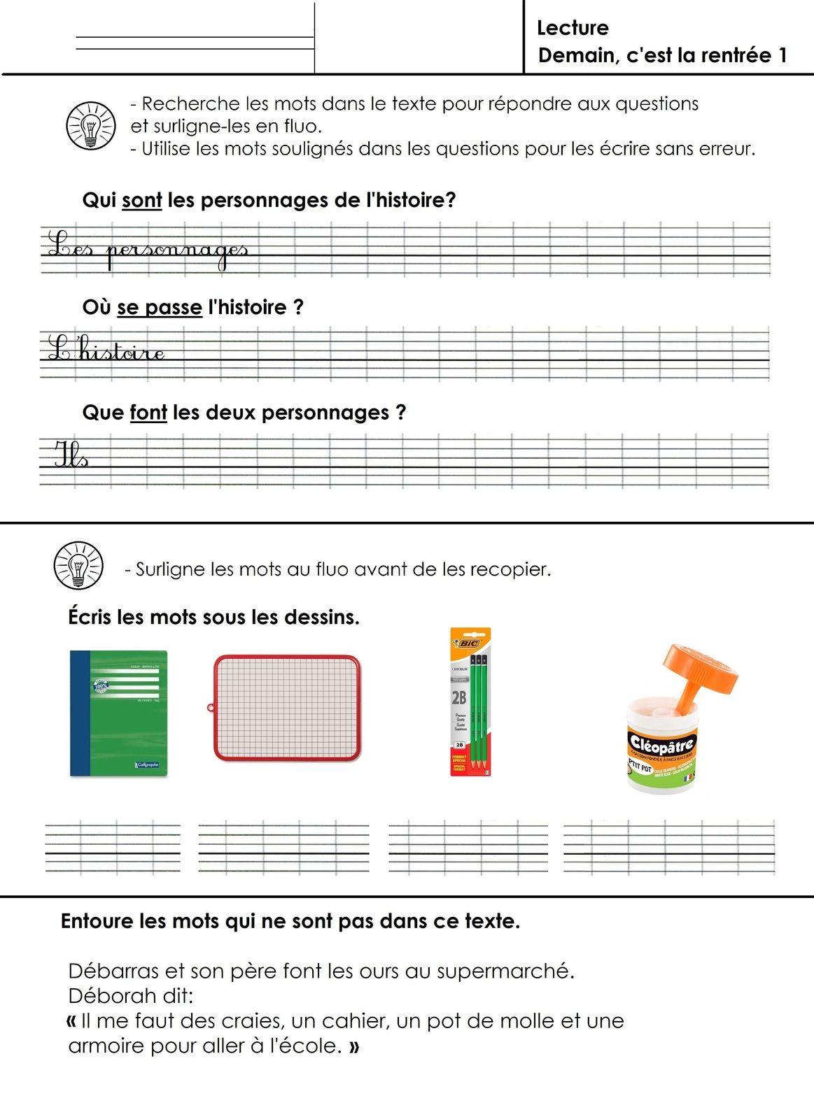 Texte De Rentree Ce1 Et Fiches De Lecture Ecole Maternelle Gellow