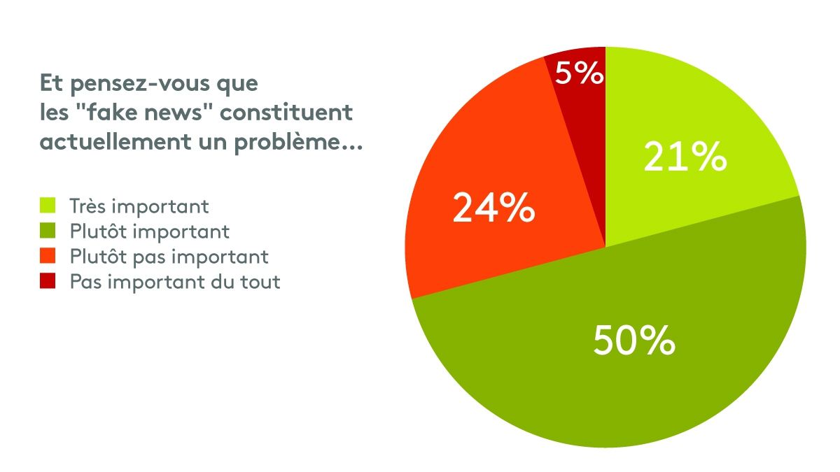 50% des personnes interrogées pensent que les "fake news" constituent actuellement un problème, selon un sondage Odoxa Dentsu Consulting pour franceinfo et "Le Figaro", publié le 11 janvier 2018. (FRANCEINFO / RADIO FRANCE)