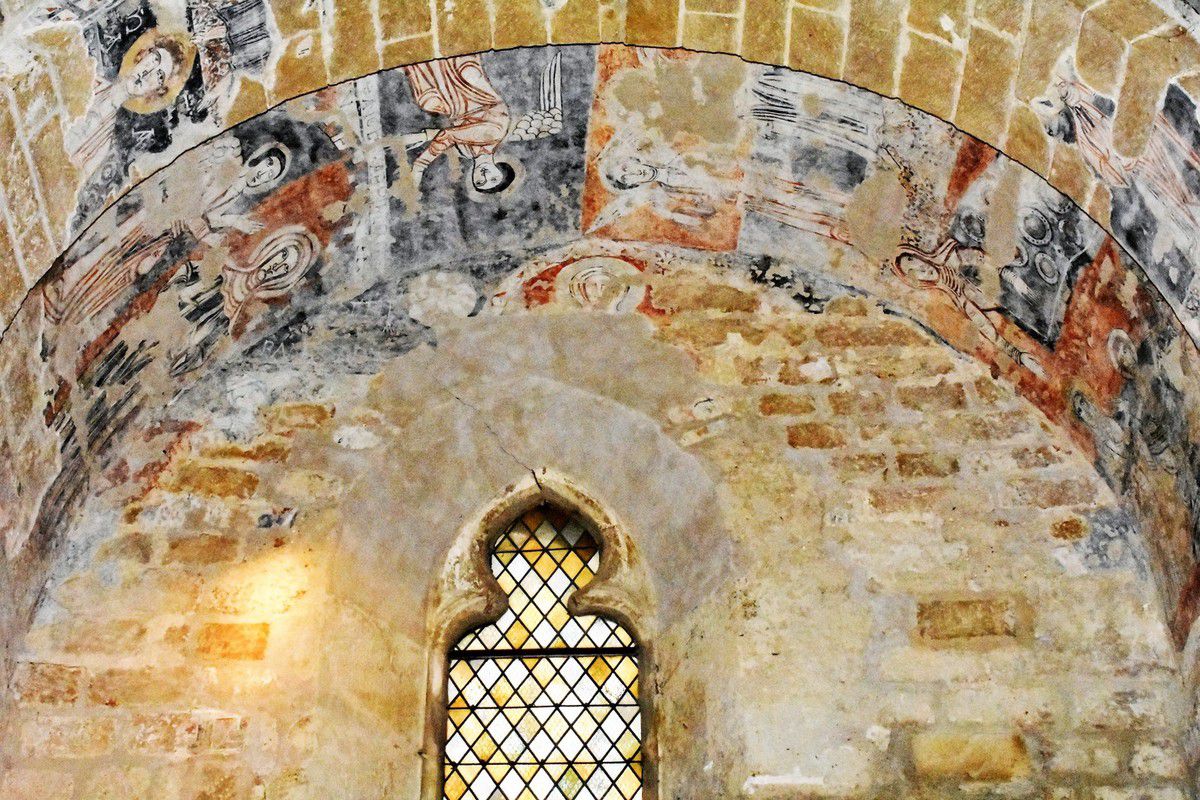 Fresque romane de Vals, mur plat du chevet : l'adoration des mages