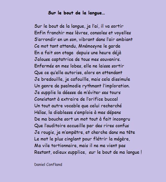 Ma poésie du jour : Sur le bout de la langue (Daniel Confland) -  Citons-precis.com/citations