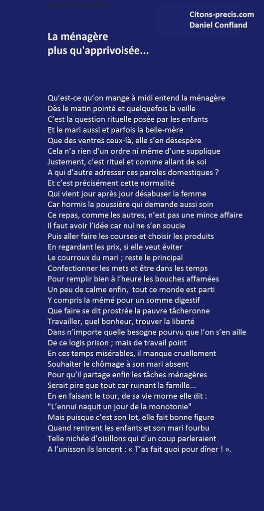 La ménagère, un second couteau du foyer ? Une pensée poétique de Daniel  Confland, et des citations - /citations