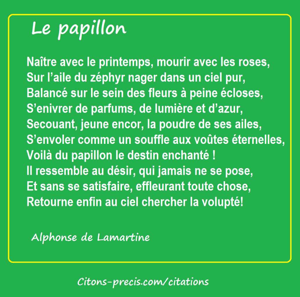 La Poesie Du Jour Le Papillon D Alphonse De Lamartine Citons Precis Com Citations