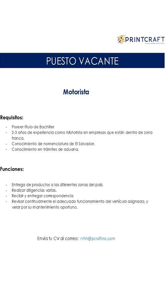 empleo motorista en el salvador