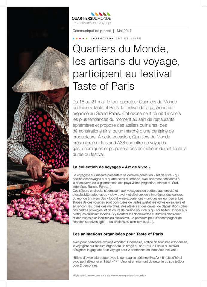 Quartiers du Monde au Taste Of Paris du 18 au 21 MAI 2017