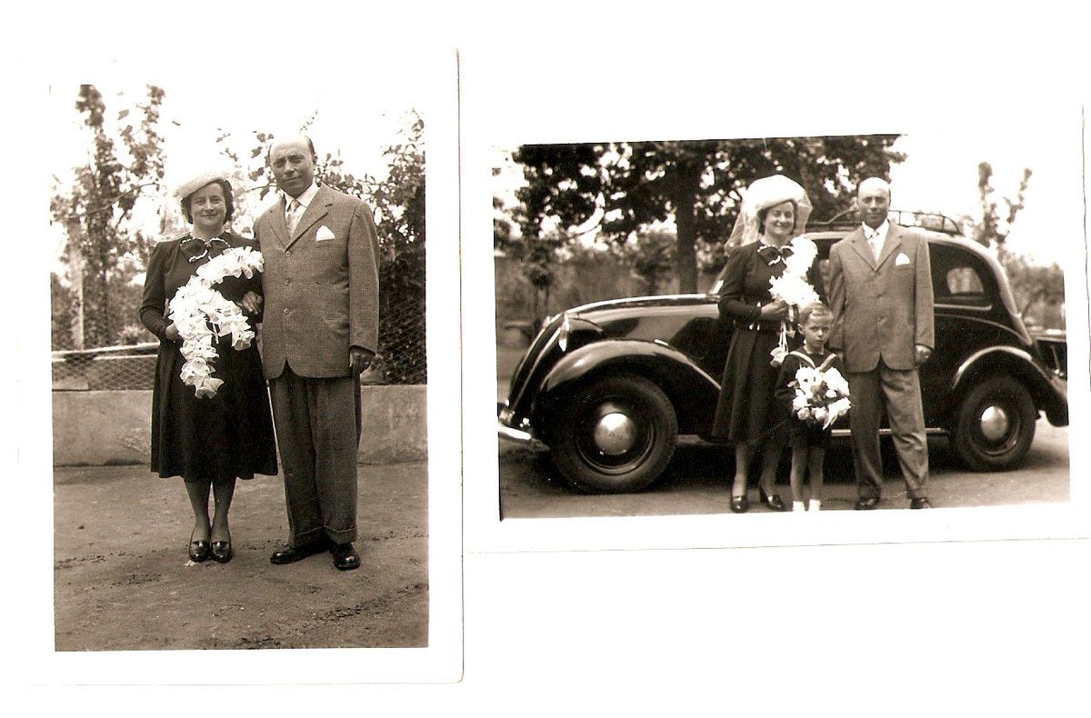 Deux photos du mariage de Caterina Cavaglià et Guido Chiarelli du 29 mai 1948  