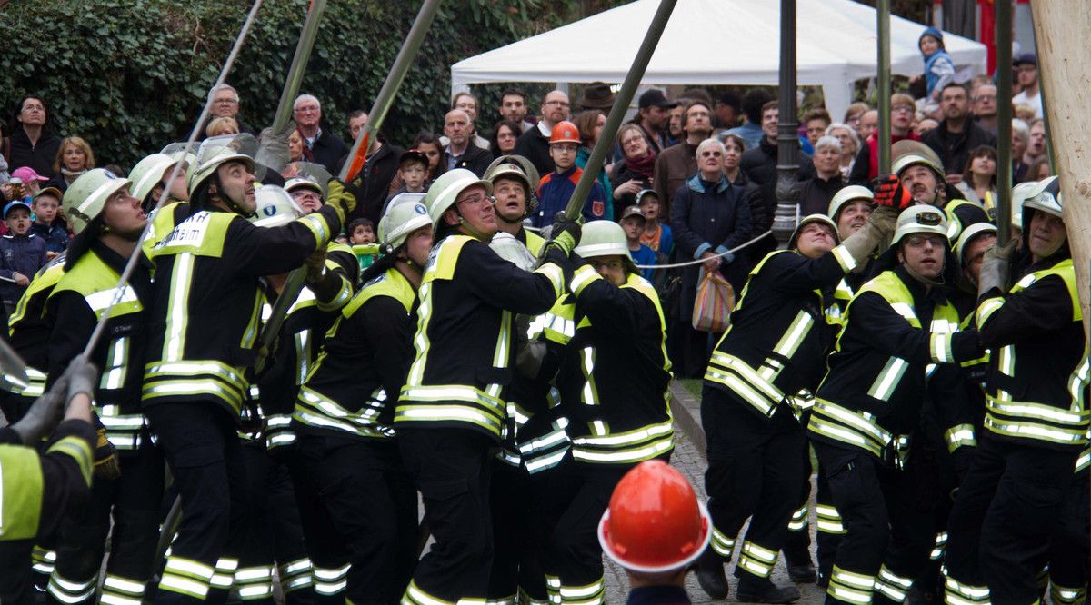 Die Freiwillige Feuerwehr Veitshöchheim erwies sich bei der Maibaumaufstellung einmal mehr als eine verschworene Gemeinschaft im 150. Jubiläumsjahr